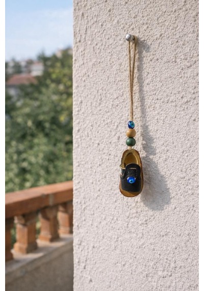 Dikiz Ayna Süsü Nazar Boncuklu Çarık El Yapımı Araç, Kapı Ve Duvar Dekoru 24 Cm