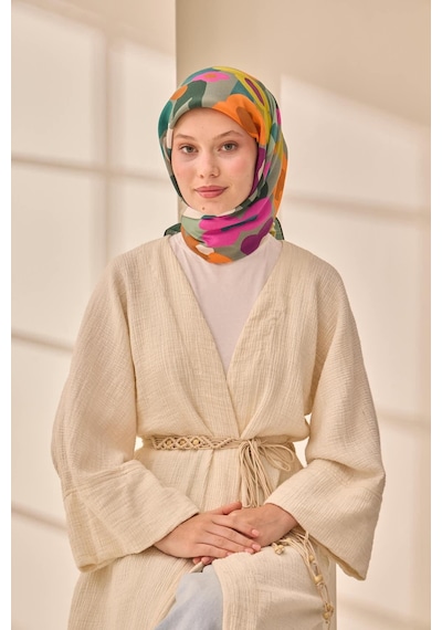 Silk Home Aura Eşarp 140003-09 Petrol Yeşili, Turuncu, Mor, Pembe