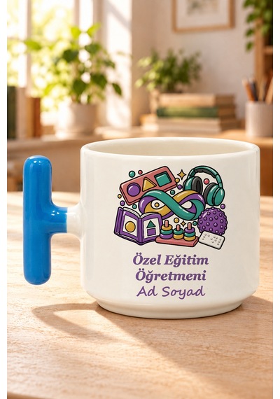 Özel Eğitim Öğretmeni İsimli Baskılı Mavi Kulplu T Kupa