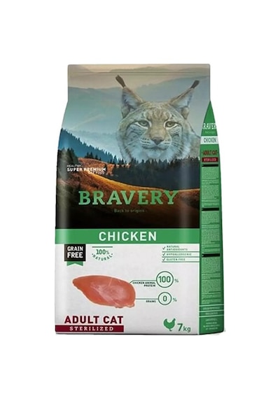 Bravery Tahılsız Kısırlaştırılmış Tavuklu Yetişkin Kedi Maması 7 KG