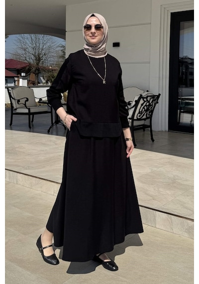 Rabia Şamlı İpek Modal Takım Siyah Çok Renkli