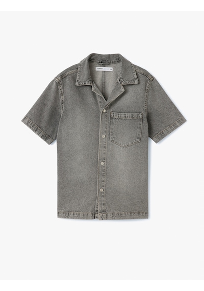 Koton Kısa Kollu Pamuklu Cep Detaylı Oversize Jean Gömlek Ceket Gri 5sam50005nd Gri