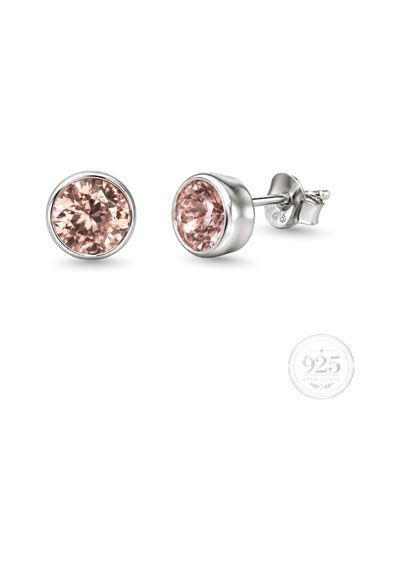Servi 925 Ayar Gümüş Rose Glow 4 Mm Pembe Zirkon Taşlı Tektaş Küpe -524