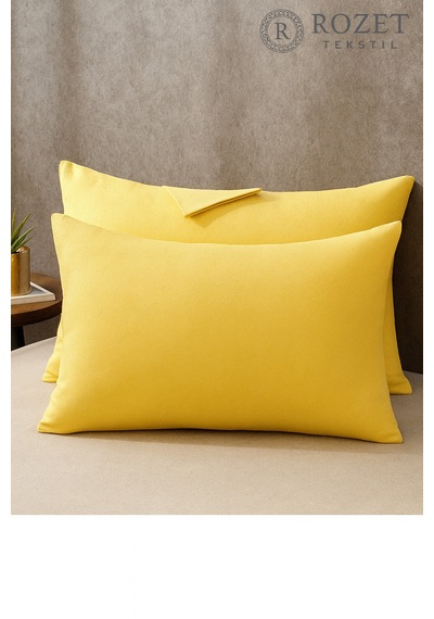 Sarı Pamuk Kumaş Kapaklı Yastık Kılıfı 2 Adet 50 X 70 Cm