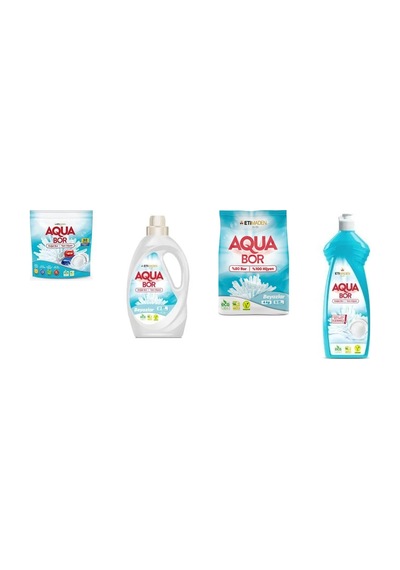 Aquabor Doğal Mineralli Tablet + Sıvı Beyaz + 4 Kg Beyaz + Elde Bulaşık 4 Lü Set