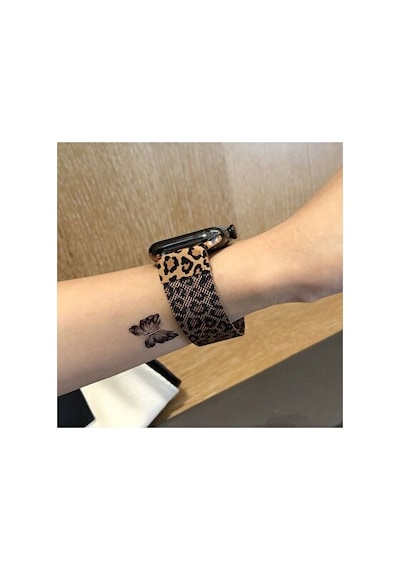 Apple Watch Seri 10-11 46mm & Seri 4/5/6/7/8/9/ultra2 44 45 49 Mm Uyumlu Leopar Desenli Metal Kordon