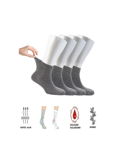 Ozzy Socks Kadın 4 Çift Bambu Lastiksiz Sıkmayan Diabetik Bilek Çorap Antrasit
