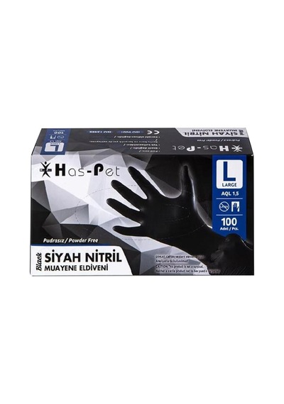 Haspet Muayene Eldiveni Siyah Nitril 100lü Large Pudrasız Antialerjik Tarı
