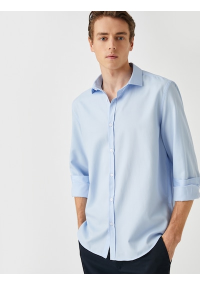 Koton Basic Gömlek Klasik Manşet Yaka Uzun Kollu Dar Kesim Non Iron Mavi 3sam60138hw 3SAM60138HW653 Mavi