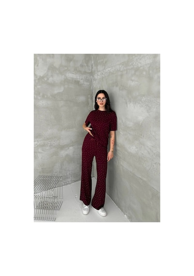 Asur Boutique Asur Butik Kadın Taşlı Bisiklet Yaka Alt Üst Takım Pantolonlu Şık Günlük Kombin Bordo Asur Boutique Asur Butik Kadın Taşlı Bisiklet Yaka Alt Üst Takım Pantolonlu Şık Günlük Kombin Bordo