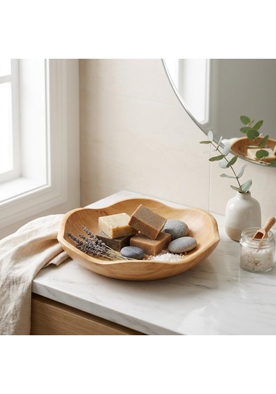 Tr Dekoratif Bambu Kase 20 Cm Ve 25 Cm Ölçü Seçenekli, Dalgalı Kenarlı Sunum Kasesi, Çerezlik, Kuruyemiş, Kuru M