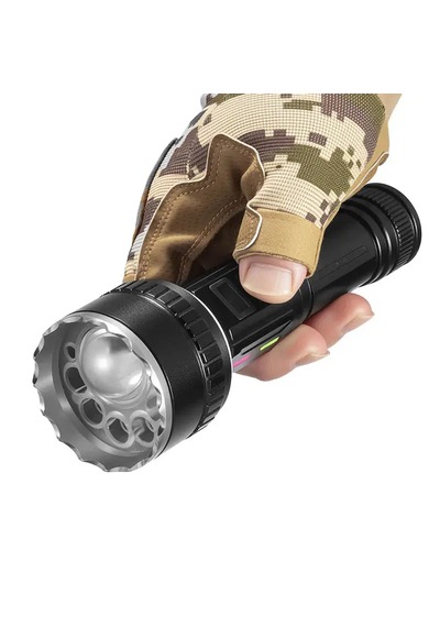 Güçlü Led El Feneri Tam Set - Tripod + Sert Taşıma Çantası + Şarj Kablosu Ve Bilek Askılı & Powerbank Özellikli 10 Mod Gri