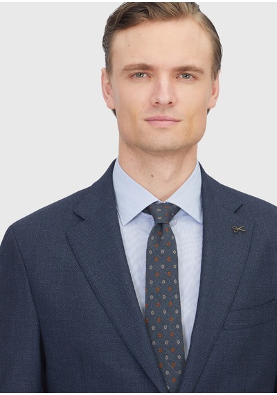 Ramsey Lacivert Desenli Zeroweight Slim Fit %100 Yün Takım Elbise