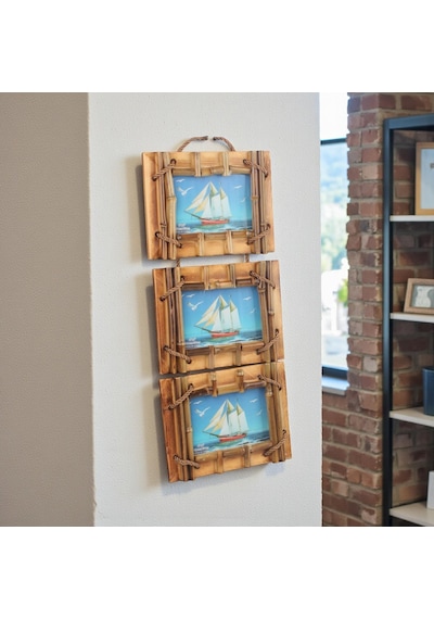 El Yapımı Doğal Ahşap 3 Lü Bambu Bamboo Fotoğraf Çerçevesi Dekoratif Ev Ofis Hediyesi Duvar Süsü - 9