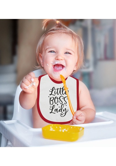 BK Kids Little Boss Lady Tasarımlı Kırmızı Bebek Mama Önlüğü-1 Kırmızı