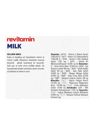 Revitamin Milk Süt Verim Artırıcı Hayvan Yem Katkısı 25 Kg Kraft