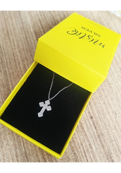 Beyaz Taşlı Gümüş Haç Kolye Iı Rose Gold