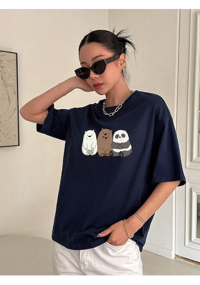 Uyguntarz Unisex Kafadar Ayılar Tasarım Tshirt Lacivert