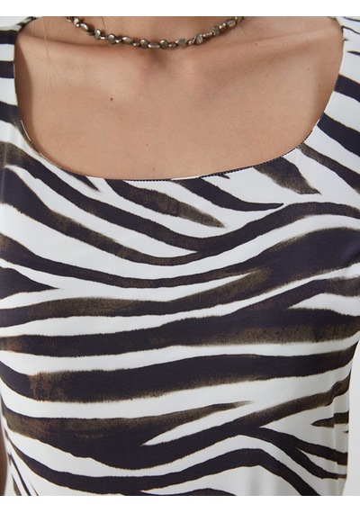 Lcwaıkıkı Classic Siyah U Yaka Zebra Desenli Kadın Body