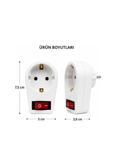Şahnet Topraklı Anahtarlı Fiş Priz Beyaz 16a 3680w Aç Kapa Anahtarlı Tekli Priz