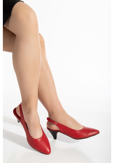 Analin Shoes Kadın Hakiki Deri Bilekten Bağlı Topuklu Ayakkabı Kırmızı