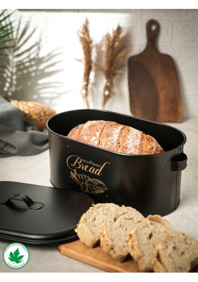 Metal Kapaklı Ekmeklik Bread Baskılı - Siyah