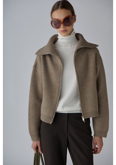 Suud Collection Sütlü Kahve Aspen Fermuarlı Triko Hırka