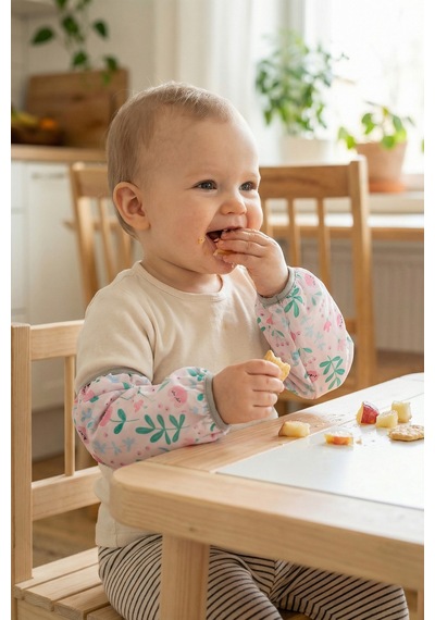 Sıvı Geçirmez Lastikli Bebek Mama Beslenme Kolluğu Seti Çocuk Aktivite Etkinlik Kol Kılıfı Flowy