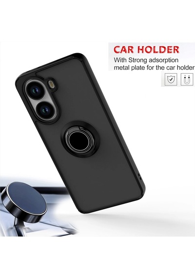 Poco X7 Pro Iron Man Edition Uyumlu Kılıf Yüzüklü Standlı Sert Silikon Kapak - Siyah Siyah