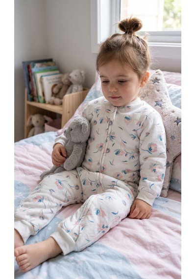 Motherlove Çocuk Uyku Tulumu 1.5 Tog 2-5 Yaş Fermuarlı Pamuklu Kumaş Beyaz - Pembe