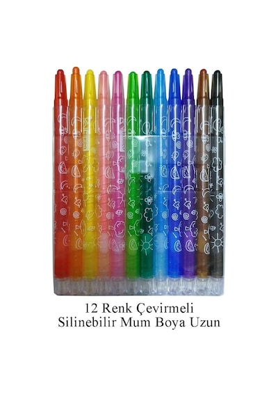 Çevirmeli 12 Li Mum Boya Uzun 1 Paket Mikro 12 Renk Çevirmeli Mum Boya Pastel Silinebilir Mum B Tek Renk