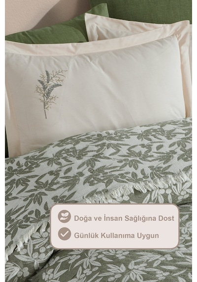 Elart Tina Pike Yatak Örtüsü Çift Kişilik %100 Pamuk 220x240 Cm Yeşil Yeşil
