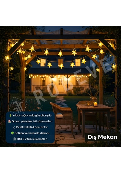 Robeve Yıldız Led Led Işıklı Yıldız 20'li Yıldız Led Işık 3 Metre Pilli Led Işık Yılbaşı Işığı Yılbaşı Ağacı Işığı Yıldız Şerit Led Peri Led Diğer