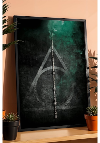 Harry Potter Mürver Asa Çerçeveli Tablo - Lüks Ölüm Yadigarları Modern Duvar Dekoru Siyah Yeşil Siyah