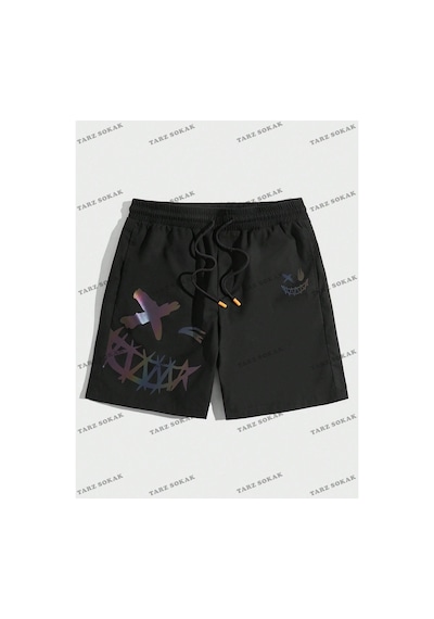 Tarzsokak Y2k Unisex Yaz Şort Bermuda Harajuka Anime Retro Kod-11580 Siyah