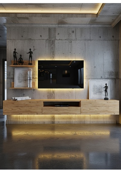 Resital Ledli Duvara Monte Tv Sehpası - Çam - W6019-6 Çok Renkli