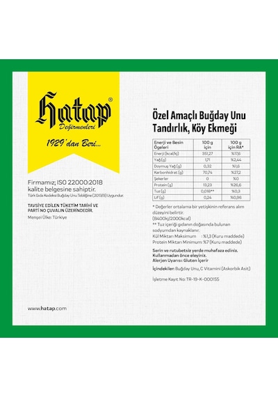 Hatap Tandırlık - Köy Ekmeği Unu 25 KG Hatap Tandırlık - Köy Ekmeği Unu 25 KG