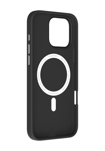 Apple iPhone 16 Pro Max Uyumlu Kılıf Magsafe Özellikli Basit Mat Deri Desenli Youngkit Tech Fashion Serisi Siyah