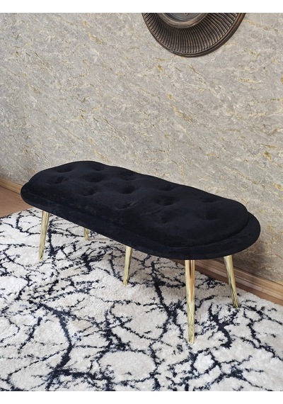Zafir Ufo Oturak Bench - Gold Kaplama Sivriltme Ayak - Oturak - Bench - Puf - Yatak Ucu Pufu Siyah