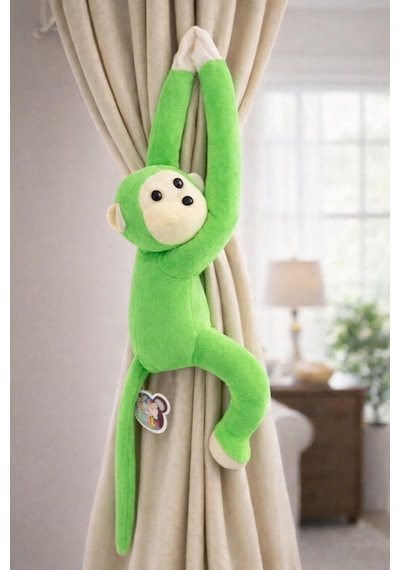 Maymun Yapışkanlı Vikvik Sesli 60cm - Maymun Peluş Oyuncak Açık Yeşil