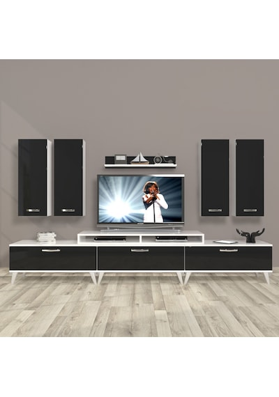 Decoraktiv Ekoflex 8d Slm Retro Tv Ünitesi Tv Sehpası Beyaz - Siyah