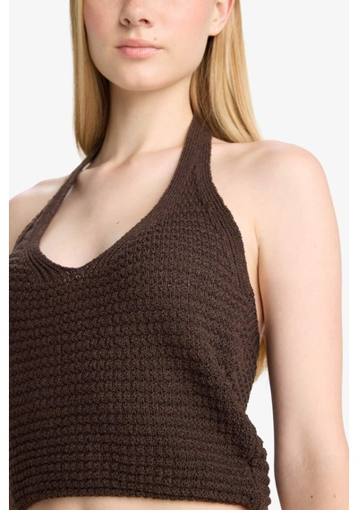 Defacto Slim Fit Dar Kesim Halter Yaka Atlet F8367ax25hsbn477 Kahve
