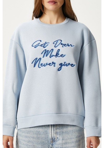 Kadın Dress Nakışlı Mavi Sweatshirt Mavi