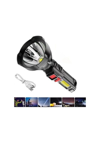 Gs-850 Usb Girişli 10w- Uzun Menzilli - Usb Şarjlı - Flaşörlü El Feneri Siyah