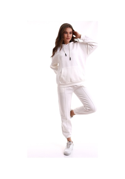Winmoda34 Boyfriend Oversize Eşofman Takımı Kapüşonlu BEYAZ