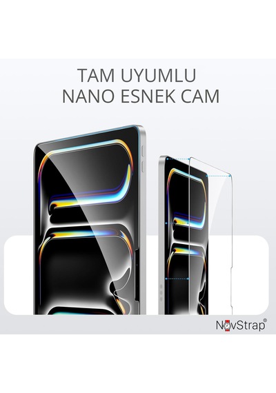 Novstrap Apple Uyumlu iPad  Pro 11 İnç 5. Nesil M4 2024 İle Nano Esnek Cam Ekran Koruyucu A2836 A2837