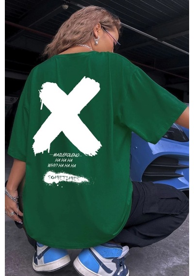 Unisex Sometimes X Baskılı T-shirt Yeşil