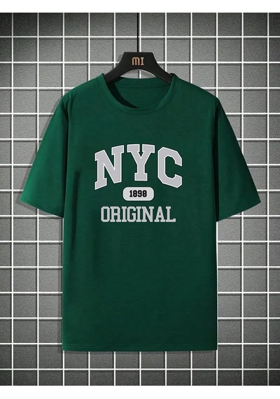 Nyc Baskılı Unisex Oversize Tshirt Yeşil