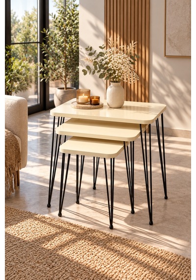 Odera Tel Zigon Sehpa 3'lü Set Metal Ayaklı Modern Retro Salon Sehpası Diğer