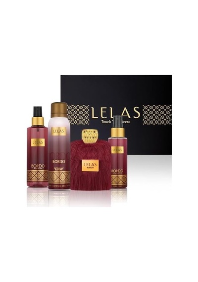 Lelas 1582 Bordo Kadın Erkek Siyah Kutulu Hediyelik Set Parfüm+deodorant+vücut Spreyi+saç Spreyi